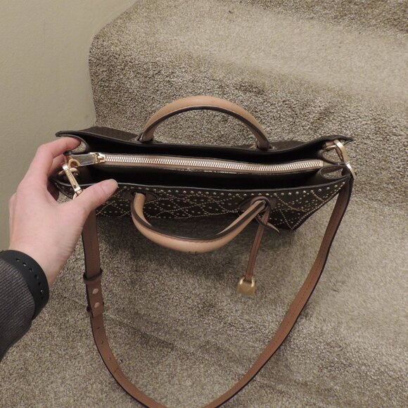 Michael Kors Studded Signature Tote Satchel Crossbody Brown Tan Logo Bag - Picture 11 of 11